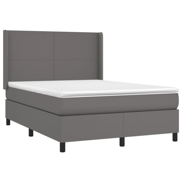 Pat cu arcuri, cu saltea și LED, gri, 140×200 cm, piele eco