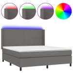 Pat cu arcuri, cu saltea și LED, gri, 180×200 cm, piele eco