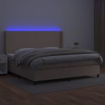 Pat cu arcuri, saltea și LED, cappuccino, 200×200 cm, piele eco