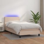 Pat cu arcuri, cu saltea și LED, cappuccino 90×200 cm piele eco