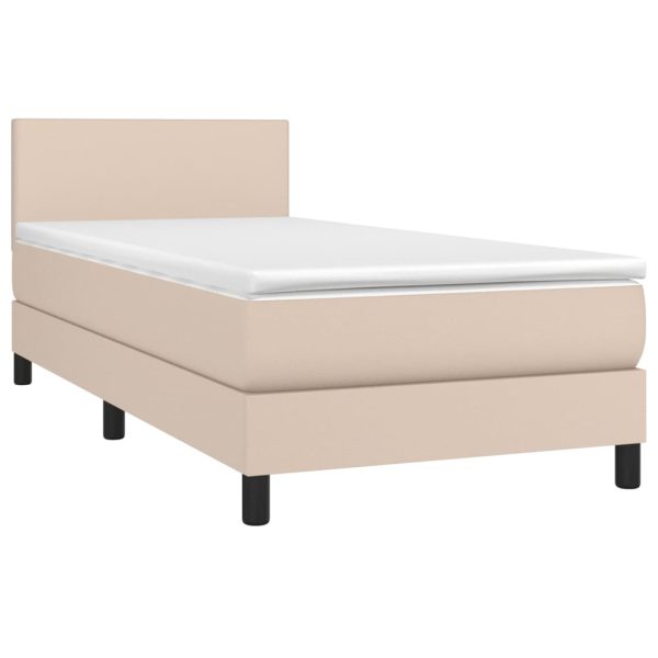 Pat cu arcuri, cu saltea și LED cappuccino 100×200 cm piele eco