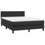 Pat continental cu saltea & LED, negru, 140×190 cm, piele eco