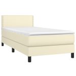 Pat cu arcuri, saltea și LED, crem, 90×200 cm, piele ecologică