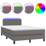 Pat cu arcuri, saltea și LED, gri, 120×200 cm, piele ecologică