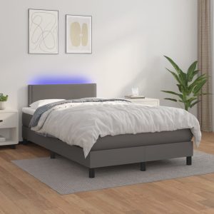 Pat cu arcuri, saltea și LED, gri, 120×200 cm, piele ecologică