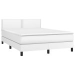 Pat cu arcuri, cu saltea & LED, alb, 140×190 cm, piele eco