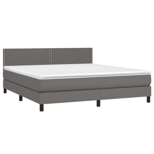 Pat cu arcuri, saltea și LED, gri, 180×200 cm, piele ecologică