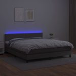 Pat cu arcuri, saltea și LED, gri, 180×200 cm, piele ecologică