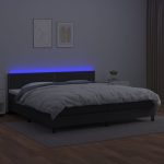 Pat cu arcuri, saltea și LED, negru, 200x200cm, piele ecologică