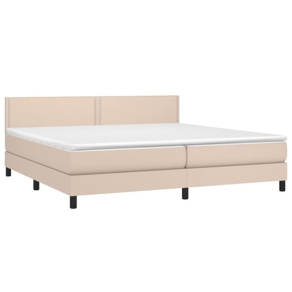 Pat cu arcuri, cu saltea și LED cappuccino 200×200 cm piele eco
