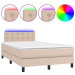 Pat cu arcuri, cu saltea și LED, cappuccino 120x200cm piele eco
