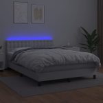Pat cu arcuri, saltea și LED, alb, 140×200 cm, piele eco