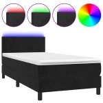 Pat continental cu saltea și LED, negru, 80×200 cm, catifea