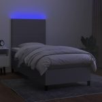 Pat cu arcuri, saltea și LED, gri deschis, 90×200 cm, textil