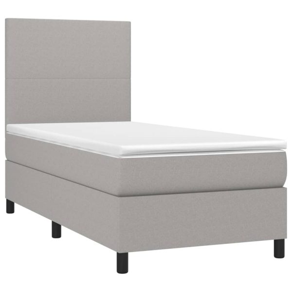 Pat cu arcuri, saltea și LED, gri deschis, 100×200 cm, textil