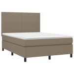 Pat cu arcuri, saltea și LED, gri taupe, 140×200 cm, textil