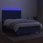Pat cu arcuri, saltea și LED, albastru, 140×200 cm, textil