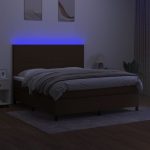 Pat cu arcuri, saltea și LED, maro închis, 160×200 cm, textil