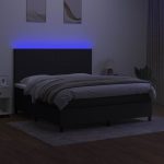 Pat cu arcuri, saltea și LED, negru, 180×200 cm, textil