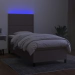 Pat cu arcuri, saltea și LED, Gri taupe, 100×200 cm, textil