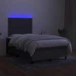 Pat cu arcuri, saltea și LED, gri închis, 120×200 cm, textil
