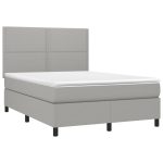 Pat cu arcuri, saltea și LED, gri deschis, 140×190 cm, textil