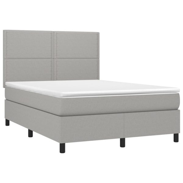 Pat cu arcuri, saltea și LED, gri deschis, 140×190 cm, textil