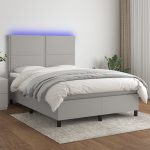 Pat cu arcuri, saltea și LED, gri deschis, 140×190 cm, textil