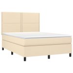 Pat cu arcuri, saltea și LED, crem, 140×190 cm, textil