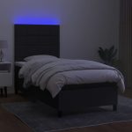 Pat cu arcuri, saltea și LED, negru, 80×200 cm, textil