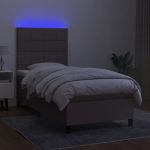 Pat cu arcuri, saltea și LED, gri taupe, 80×200 cm, textil