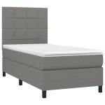 Pat cu arcuri, saltea și LED, gri închis, 90×190 cm, textil