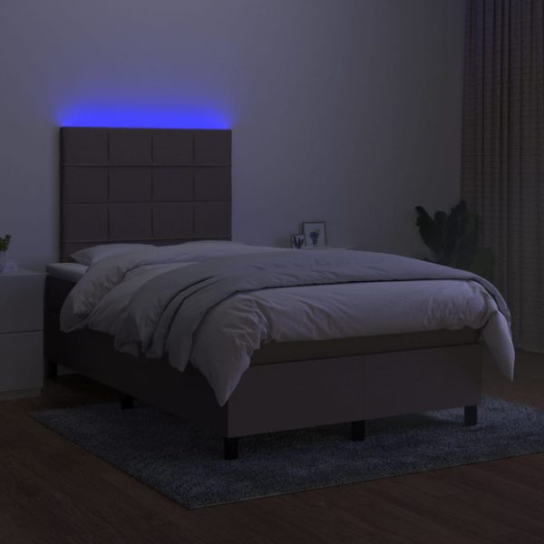 Pat cu arcuri, saltea și LED, gri taupe, 120×200 cm, textil