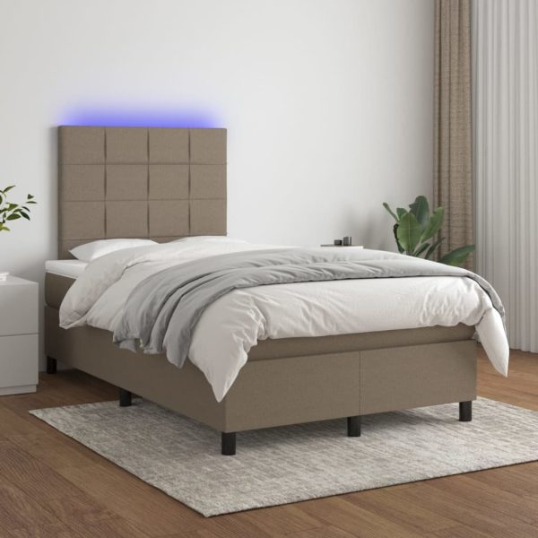 Pat cu arcuri, saltea și LED, gri taupe, 120×200 cm, textil