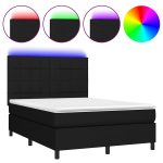 Pat cu arcuri, saltea și LED, negru, 140×190 cm, textil