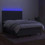 Pat cu arcuri, saltea și LED, gri închis, 140×200 cm, textil