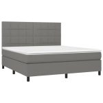 Pat cu arcuri, saltea și LED, gri închis, 160×200 cm, textil
