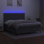 Pat cu arcuri, saltea și LED, gri închis, 160×200 cm, textil