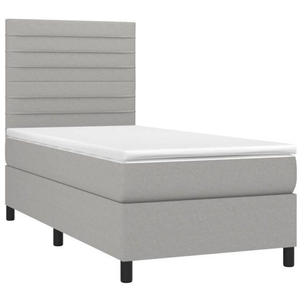 Pat cu arcuri, saltea și LED, gri deschis, 90×190 cm, textil