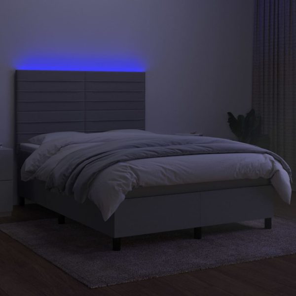 Pat cu arcuri, saltea și LED, gri deschis, 140×200 cm, textil