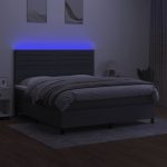 Pat cu arcuri, saltea și LED, gri închis, 180×200 cm, textil