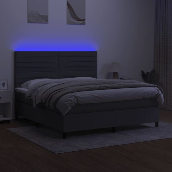 Pat cu arcuri, saltea și LED, gri închis, 180×200 cm, textil