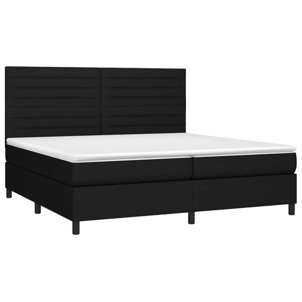 Pat cu arcuri, saltea și LED, negru, 200×200 cm, textil