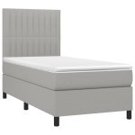 Pat cu arcuri, saltea și LED, gri deschis, 90×190 cm, textil