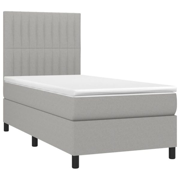 Pat cu arcuri, saltea și LED, gri deschis, 90×190 cm, textil