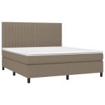 Pat cu arcuri, saltea și LED, gri taupe, 160×200 cm, textil