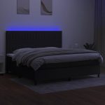 Pat cu arcuri, saltea și LED, negru, 200×200 cm, textil