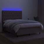 Pat cu arcuri, saltea și LED, gri taupe, 140×190 cm, textil