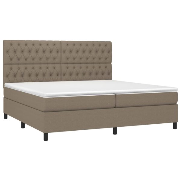 Pat cu arcuri, saltea și LED, gri taupe, 200×200 cm, textil