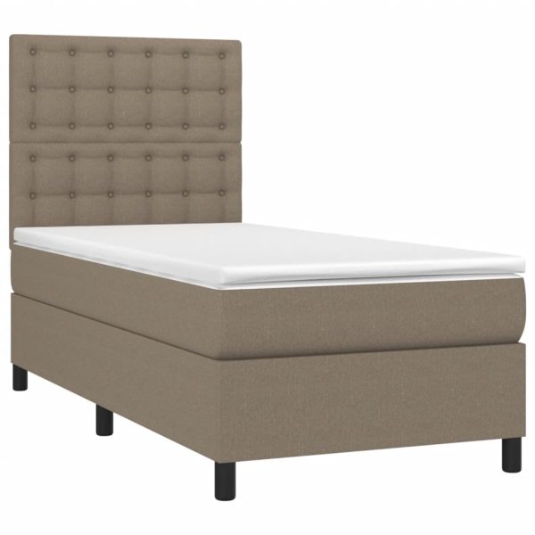 Pat cu arcuri, saltea și LED, gri taupe, 80×200 cm, textil